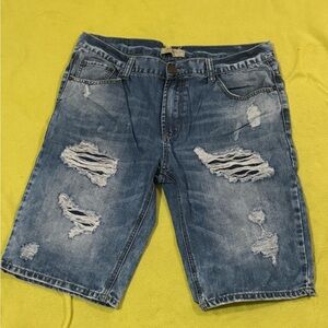 Men's Distressed Blue Denim Shorts